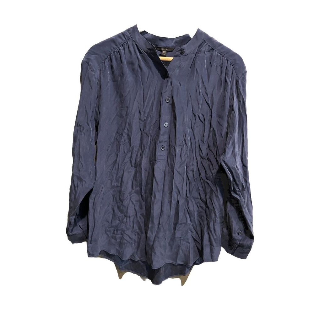 J Brand Navy Blue Silk Long Sleeve Button Up Top JB003228 Womens Size M